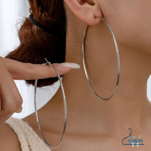 گوشواره حلقهای ۵ سانتی نقرهای برند I AM با روکش رودیوم و قفل فنری