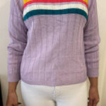 لباس بافتنی زنانه راه‌راه بنفش سین‌سی – مدل زمستانه نرم و راحت | خرید با ارسال رایگان