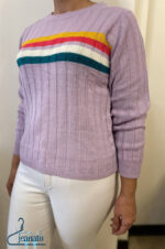 لباس بافتنی زنانه راه‌راه بنفش سین‌سی – مدل زمستانه نرم و راحت | خرید با ارسال رایگان