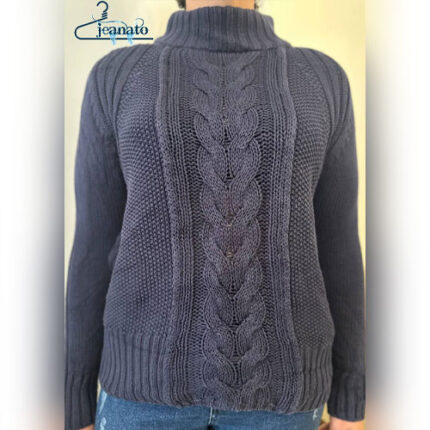 لباس بافت گرم بالا سرمه‌ای طرح‌دار – فری‌سایز، شیک و مناسب زمستان