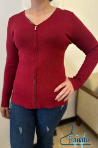 ژاکت بافت زنانه قرمز تمام‌زیپ LIZ JORDAN – گرم، بدون پرزدهی، برای مهمانی