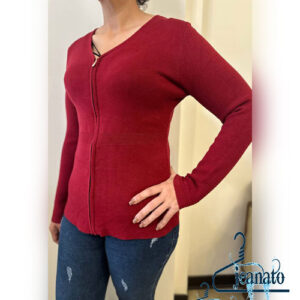 ژاکت بافت زنانه قرمز LIZ JORDAN مدل تمام‌زیپ – گرم، شیک و پرفروش پاییز و زمستان