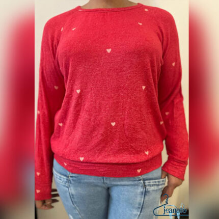 بلوز زنانه قرمز طرح قلب بوفالو – فری‌سایز نرم و لطیف، مناسب چهار فصل | وارداتی اصل از ویتنام