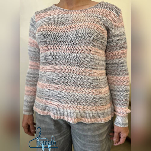 شومیز بافت رنگی زیگزاگی جین وست یقه گرد مدل ۱۴۰۴