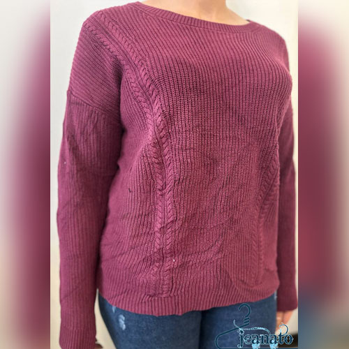 استایل واقعی مشتری با بلوز Banana Republic بلوز بافت ارغوانی و شلوار جین