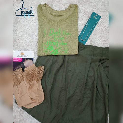 ست تیشرت و دامن کوتاه سبز بنگلادشی